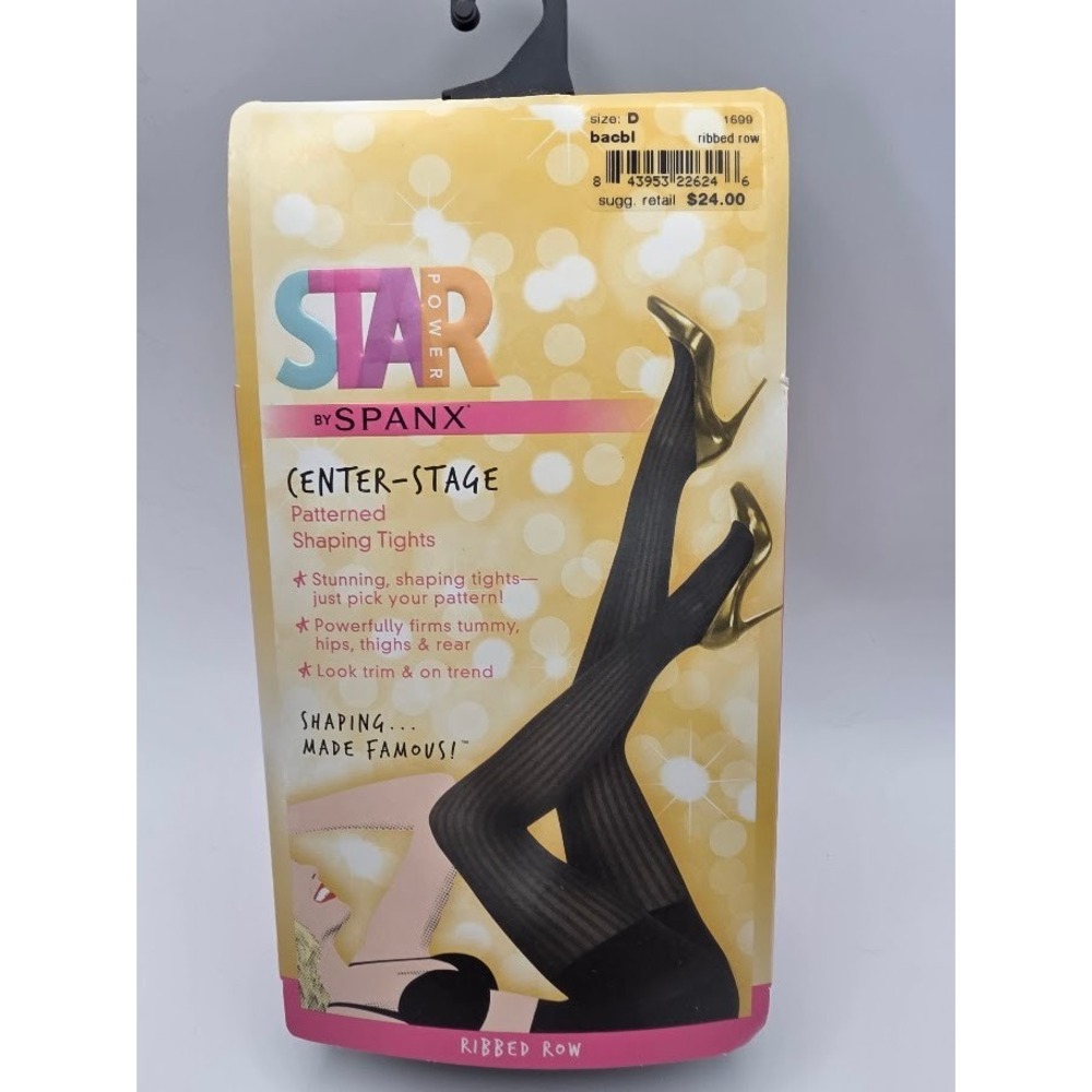 Spanx Star Power Center-Stage Size D Patterned Shaping Tights Ribbed Row Black‎